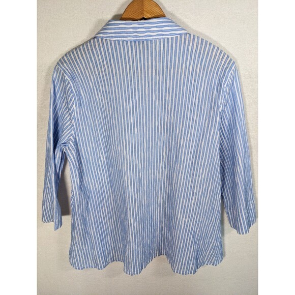 Ali Miles Top Women's PL Blue Striped Button Up Tunic Coastal Nautical Shirt - Picture 5 of 8